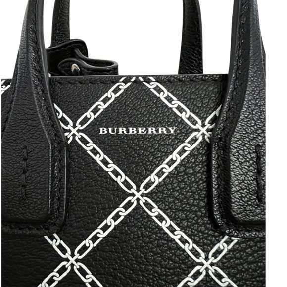 BURBERRY Goatskin Link Print Baby Banner Tote Handbag Black New Without Tags - Picture 12 of 16